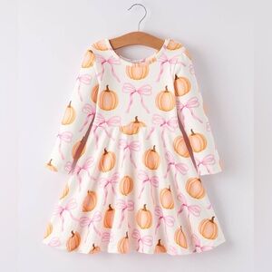 🎃 Rylee Faith Designs Toddler Girl Bow Pumpkin Long Sleeve Dress 2 3 4 5 6 7
